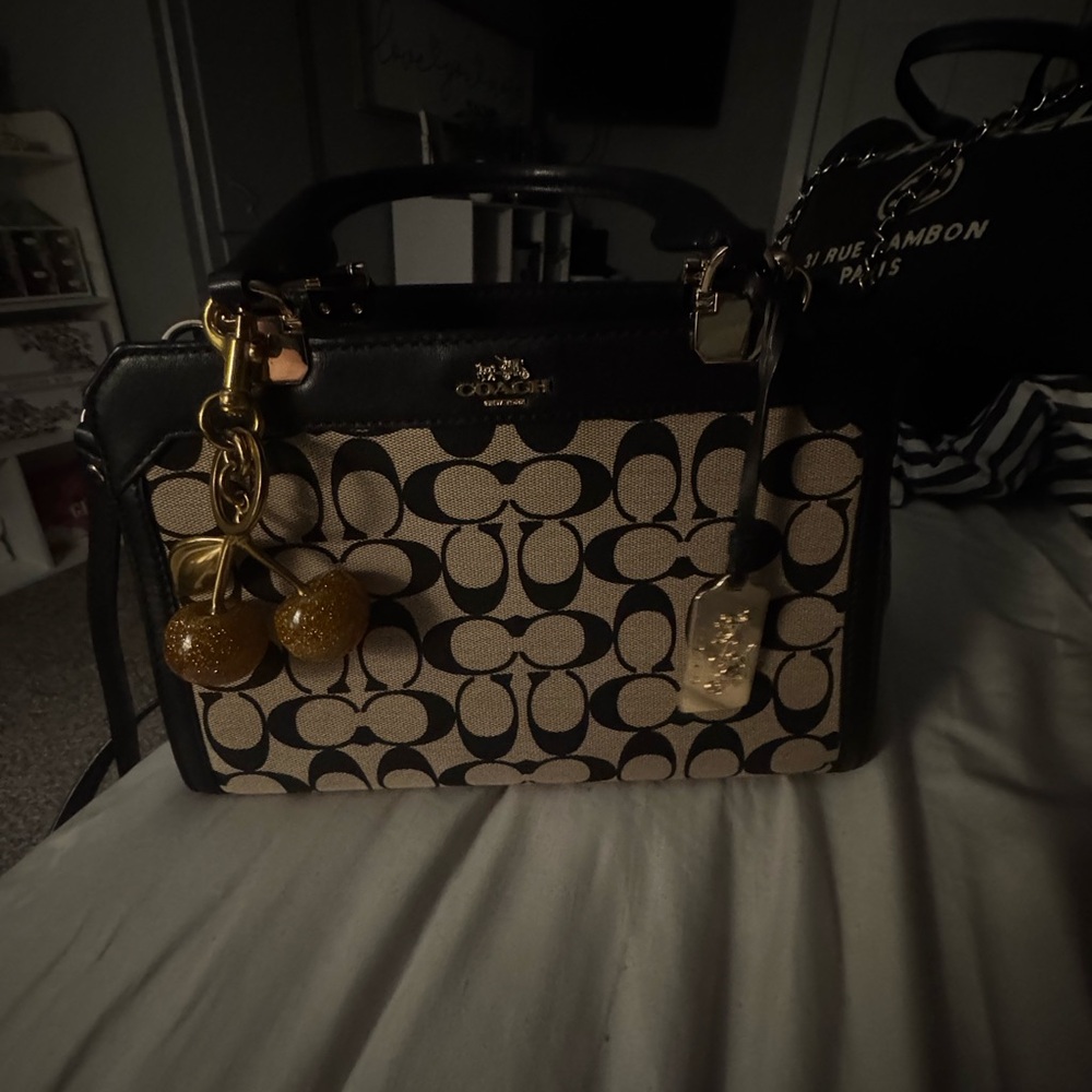 Coach Black and Tan Signature Handbag